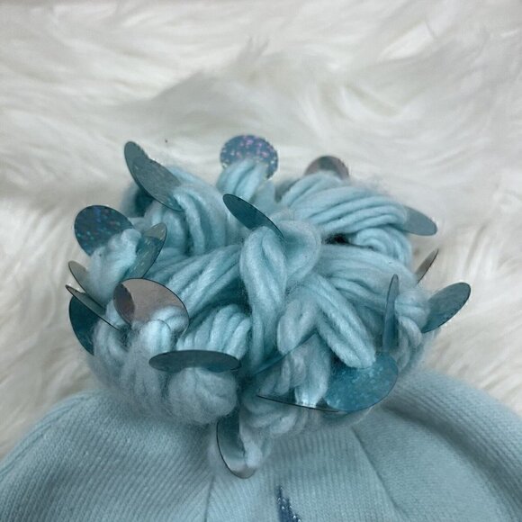 DISNEY PARKS Arendelle Aqua Pom Pom Beanie Winter Hat Cap My Happy Place - Picture 3 of 7